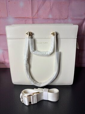 Trina Turk Cream Tote with Gold Accents